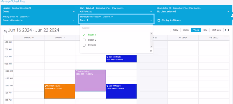 Room and resource allocation in Theralytics