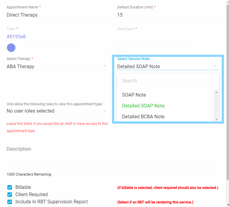 Session notes management in Theralytics