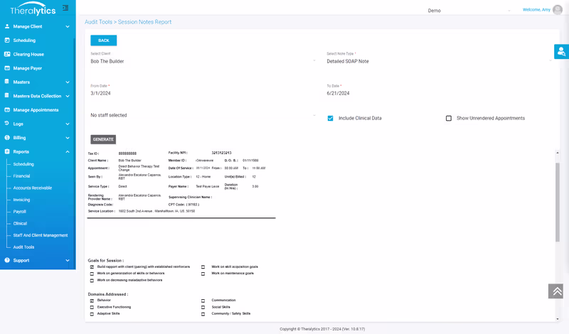 Customizable reports for ABA practice needs