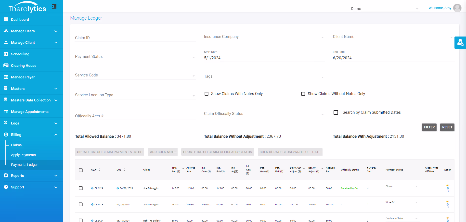End-to-end ABA billing management workspace